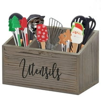 Farmhouse 3-Compartment Solid Wood Utensil Organizer - Countertop/Wall-Mounted Silverware Holder for Kitchen