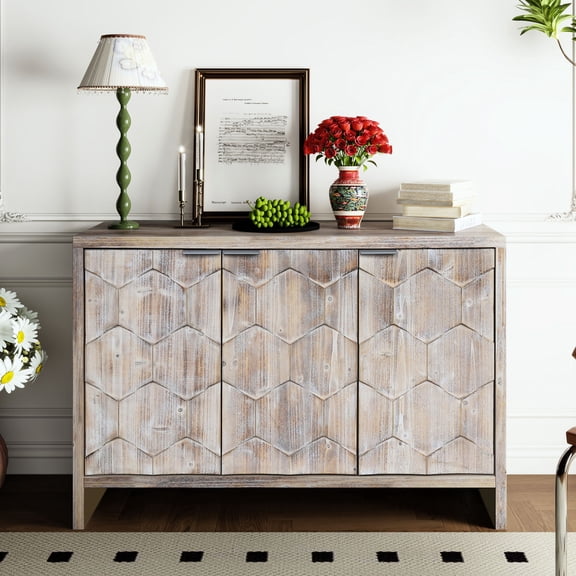Farmhouse 3-Door Accent Cabinet with Stable Structure / Provide Practical Storage