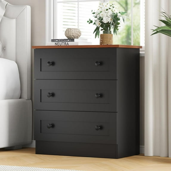 Farmhouse 3 Drawer Dresser for Bedroom, Small Chests of Drawers, Wood Nightstand Bedside Cabinet End Table, Modern Closet Storage Organizer for Bedroom, Oak
