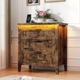 thumbnail image 1 of Farmhouse 3 Drawer Dresser Nightstand with Charging Station & LED Lights, Slim Wooden Bedroom Dresser, Rustic Chest of Drawers Clothes Storage Organizer for Closet Dorm Apartments, Retro, 1 of 5