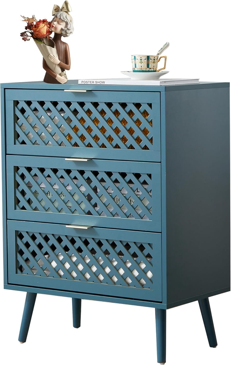 Farmhouse 3 Drawer Dresser for Storage,Grid Chest of Drawer,Wood ...
