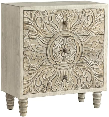Farmhouse 3 Drawer Dresser with Embossed Flower Motif Front, Distressed ...