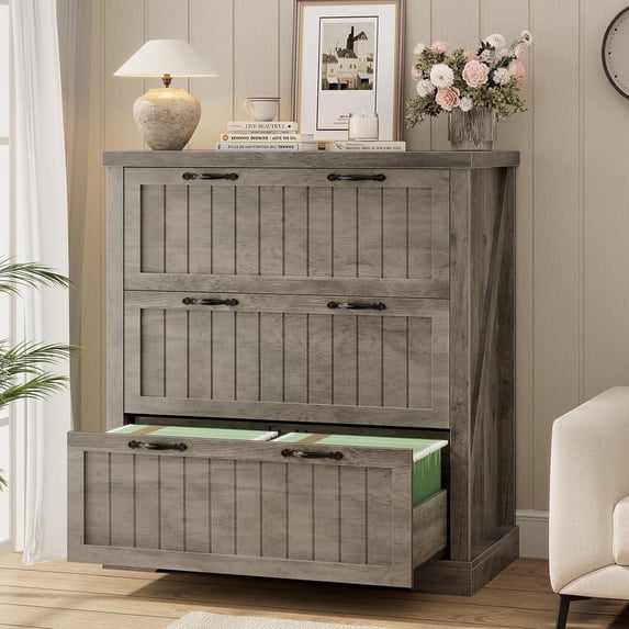 Farmhouse 3 Drawer File Cabinet for Home Office, Lateral Filing Cabinet for Letter/Legal/A4 Size