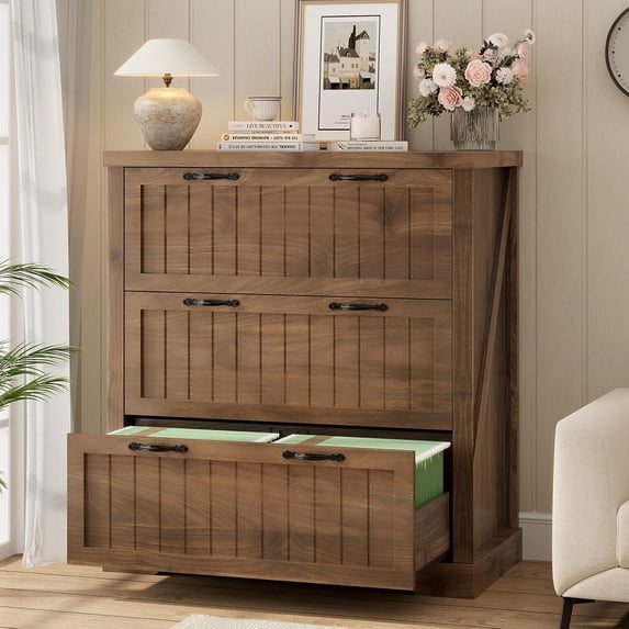 Farmhouse 3 Drawer File Cabinet for Home Office, Lateral Filing Cabinet for Letter/Legal/A4 Size