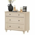 thumbnail image 1 of Farmhouse 3-Drawer Nightstand, Large Wooden Bedside Table, Wide Sofa Side End Table with 3 Drawers, Chest of Drawers for Living Room and Bedroom, Beige, 34 Inches, 1 of 6
