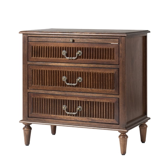 Tina's Home Farmhouse 3-Drawer Wood End Table with Tray Storage and Charging Station for Sofa, Recliner or Chair Walnut