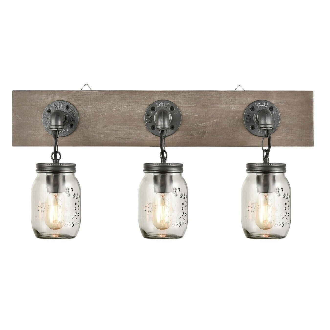 Farmhouse Black and Clear Glass Mason Jar Vanity Light Fixture