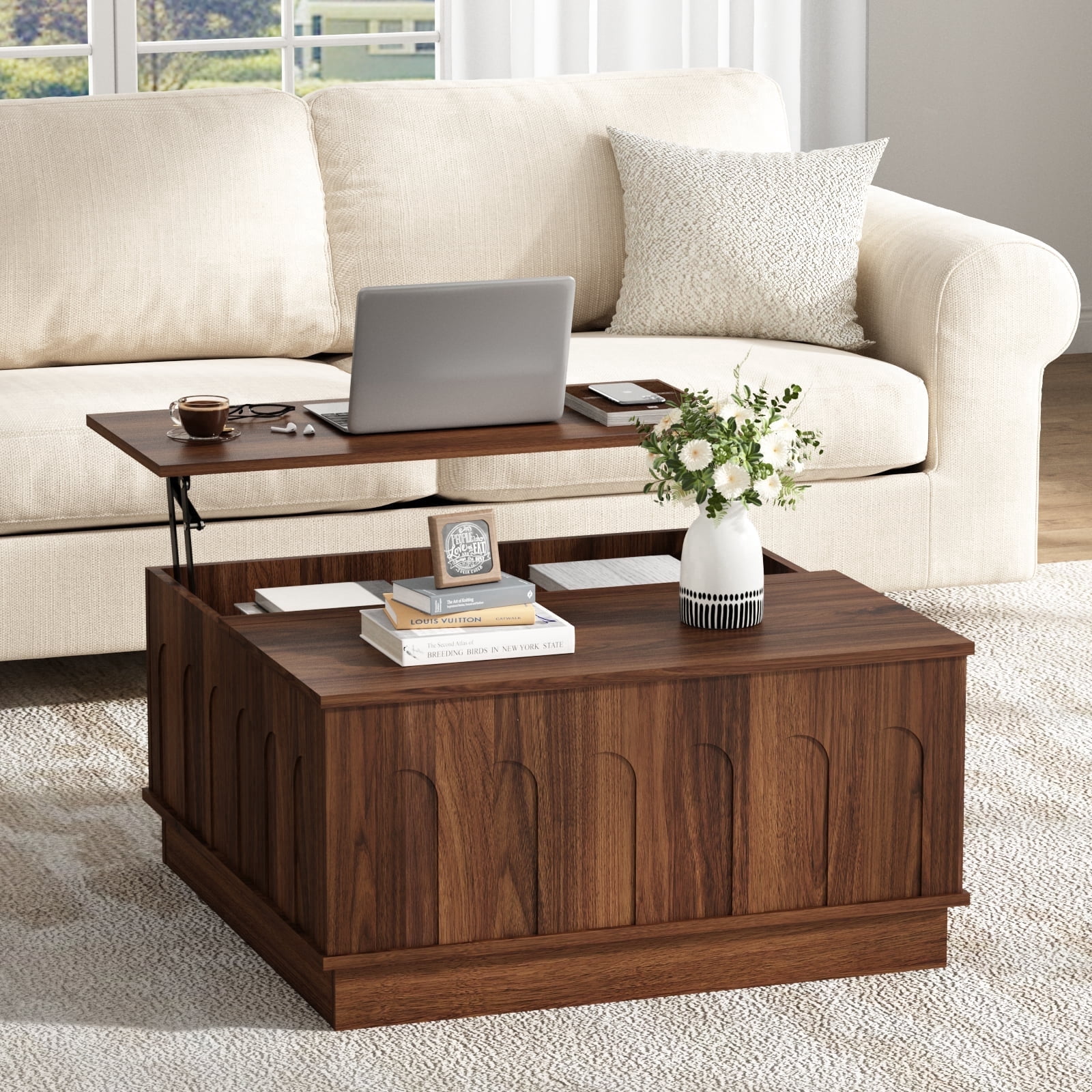 Farmhouse Lift Top Coffee Table with Storage, Square Center Table for ...