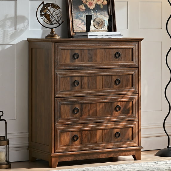 Farmhouse 4-Drawer Dresser Pure Blue with Metal Handles Bedside Night Stand Bedroom, 35" Tall Small Dressers & Chest of Drawers, for Living Room, Hallway