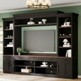 thumbnail image 1 of Farmhouse 4-Piece Entertainment Wall Unit Set with Bookshelf for TVs Up to 70", Walnut TV Stand with Adjustable Shelves, Mid-Century Large Media Console with Wine Rack for Living Room, Black, 1 of 8