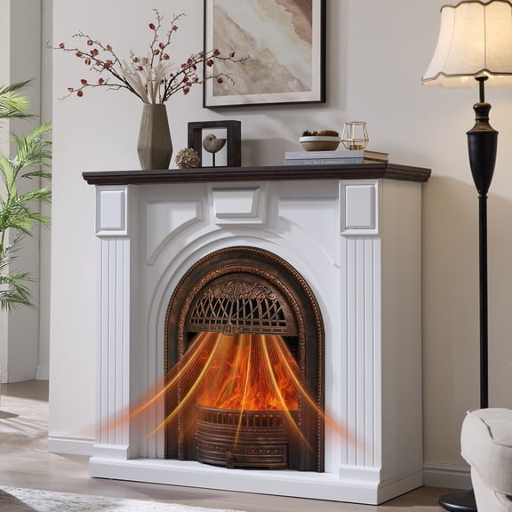 Farmhouse 47" Electric Fireplace with Mantel, Freestanding Fireplace TV Stand Entertainment Center, Fireplace Heater Media Console, 30" Fire Place Insert Bronze Heater for Living Room
