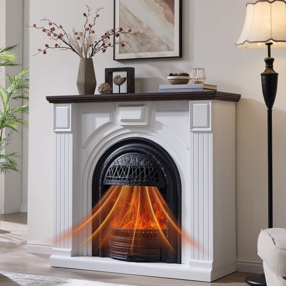 Nongshim Electric Fireplace with Mantel, 47" Farmhouse Fireplace TV Stand Entertainment Center, 30" Fireplace Insert Heater - 3D Realistic Flame