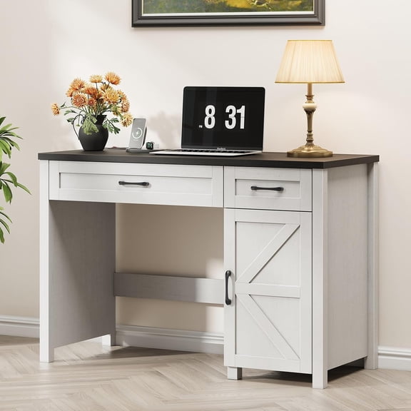 Farmhouse 47" Executive Desk, Computer Desk with Drawers and Storage Cabinet, Workstation Computer Desk for Home Office and Study(Black