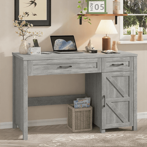 Farmhouse 47" Executive Desk, Computer Desk with Drawers and Storage Cabinet, Workstation Computer Desk for Study and Home Office.