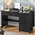 thumbnail image 1 of Farmhouse 47" Executive Desk with File Drawer, Wood Computer Desk with 3 Storage Drawers, Workstation for Home Office, Study, Writing(Pure Black), 1 of 14