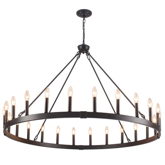 Farmhouse 48" 24-Light Wagon Wheel Chandelier, Extra Large Chandeliers For High Ceilings
