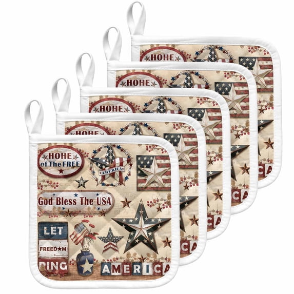 Farmhouse 4th of July Pot Holders for Kitchen Heatproof Potholder, 5 Pack American Country Star Rustic Hot Pads Multipurpose Oven Pads Cloth Potholders Trivet for Cooking Baking