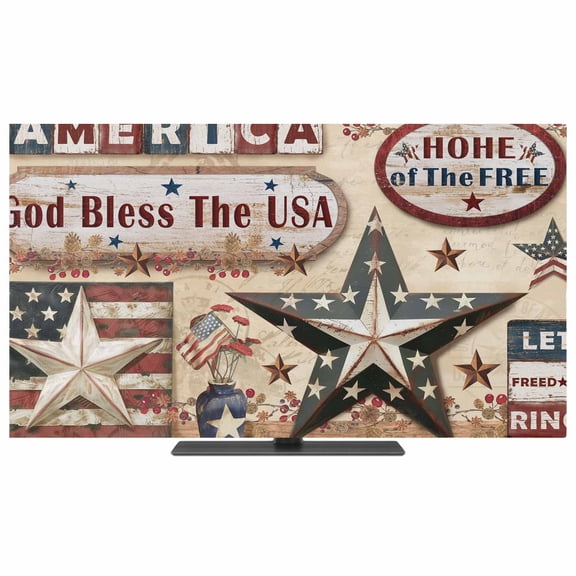 Farmhouse 4th of July TV Dust Cover,Stretchable TV Screen Desktop Computer Protector Cover,American Country Star Rustic Television Dustproof Slipcover for 19–24 Inch Flat or Curved TVs