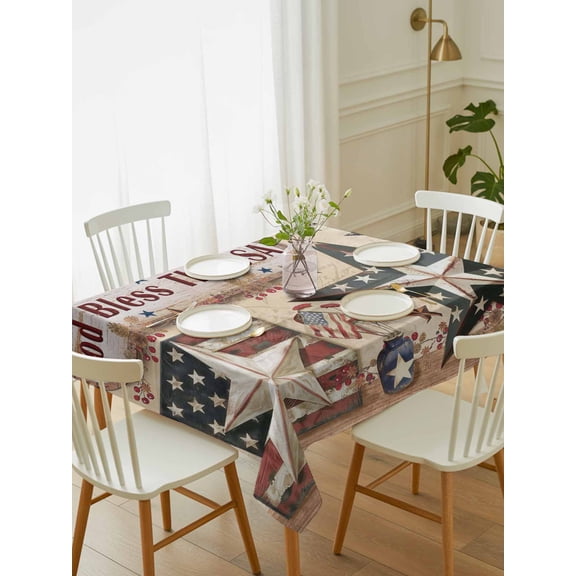 Farmhouse 4th of July Tablecloth Rectangle Table Cloth 52x70, Waterproof Tablecloth Outdoor Table Cloth, American Country Star Rustic Washable Table Cover for Kitchen Dinning Party