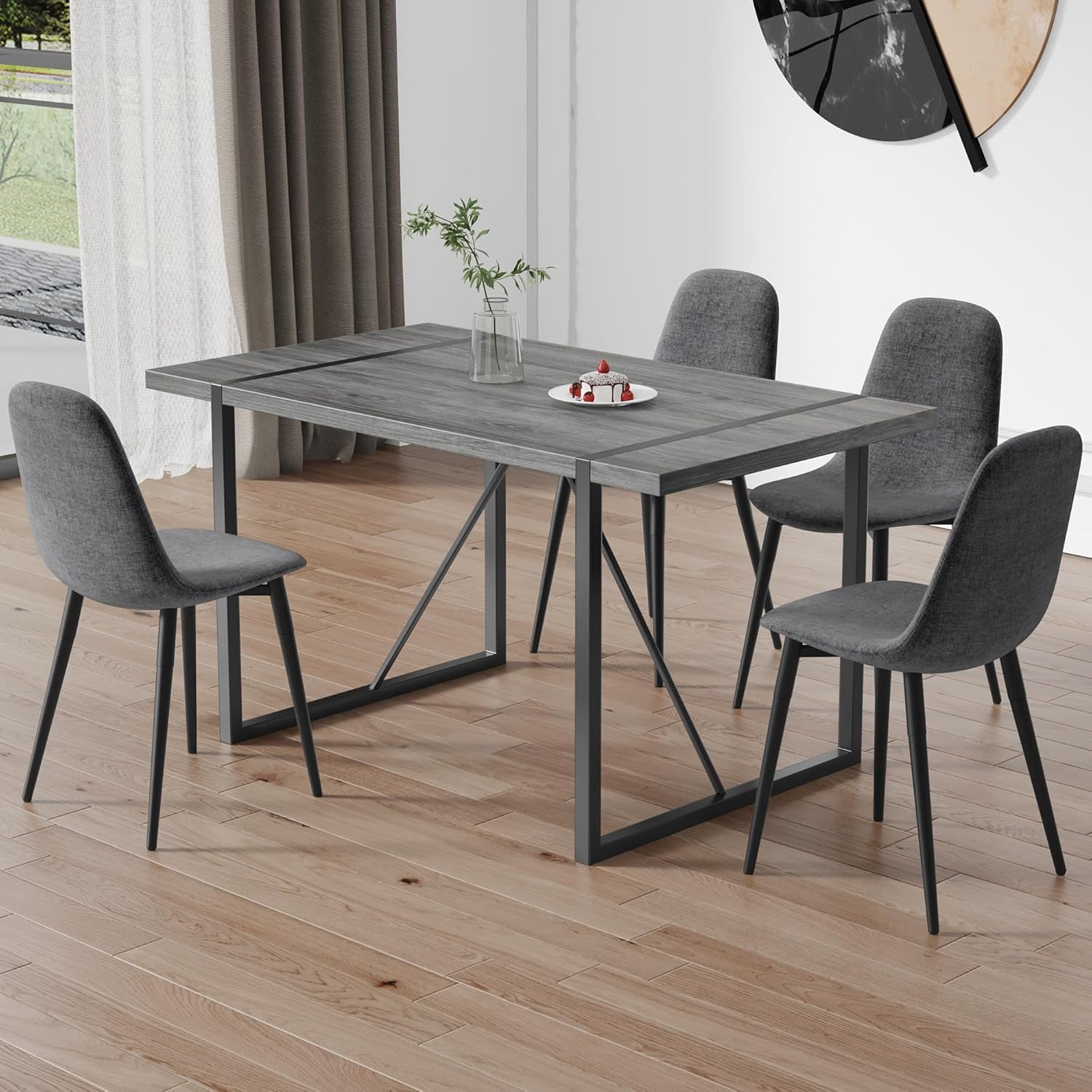 Farmhouse 5/7 Piece Dining Room Table Set for 4-6 People, Modern 55 ...