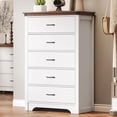 thumbnail image 1 of Farmhouse 5 Drawer Dresser for Bedroom, 47" Tall Chest of Drawers, Wood White Dresser with Deep Drawers, Storage Dressers Organizer for Bedroom, Living Room, Hallay, White, 1 of 8