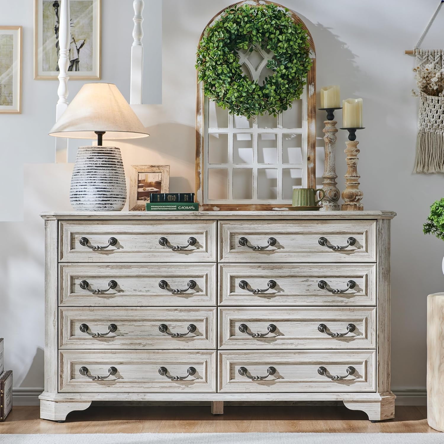 Farmhouse 5 Drawers Dresser for Bedroom 48" Tall Wood Rustic Chest of ...