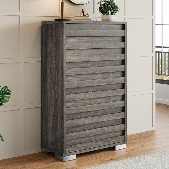 VANACC Farmhouse 5 Drawers Dresser, Wood Rustic Chest of Drawers for Bedroom, Tall Dressers Organizer for Living Room, Hallway, Entryway,Rustic Grey