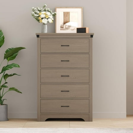 Farmhouse 5 Drawers Dresser, Wood Rustic Chest of Drawers for Bedroom, Tall Dressers Organizer with Metal Handles, 5 Drawers Chest for Living Room, Hallway, Entryway