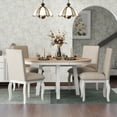 thumbnail image 1 of Farmhouse 5-Piece Dining Table Set, Round Extendable Dining Table and 4 Upholstered Dining Chairs (Oak Natural Wood + Antique White), 1 of 9