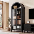 thumbnail image 1 of Memoryfield Farmhouse 5 Tier Bookcase Display Shelf, with Adjustable Shelf and 2 Large Glass Doors, Arched Kitchen Pantry Cabinet, Versatile Storage Cupboard, Black, 1 of 8