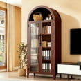 thumbnail image 1 of Farmhouse 5 Tier Bookcase Display Shelf, with Adjustable Shelf and 2 Large Glass Doors, Arched Kitchen Pantry Cabinet, Versatile Storage Cupboard, Walnut, 1 of 8