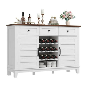Farmhouse 53.5'' Buffet Cabinet with Storage, 36'' Tall Wood Rustic Sideboard with 3 Drawer, Reversible Wine Rack and Adjustable Shelf, Coffee Bar for Dining Room, Kitchen, Living Room