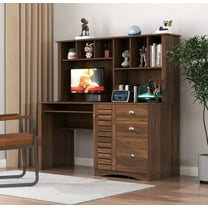 Farmhouse 58" H Executive Desk with Hutch, Computer Desk with Storage Shelves, 3 Drawers, Keyboard Tray, Workstation with Hutch for Home Office