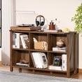 thumbnail image 1 of Farmhouse 6 Cube Book Shelf, Wood 3 Tier Storage Organizer Bookshelf, Brown Walnut 47" Horizontal Cubby Bookcase with Legs, Rustic Entryway Book Case, Long Display Cabinet for Bedroom, Office, 1 of 15