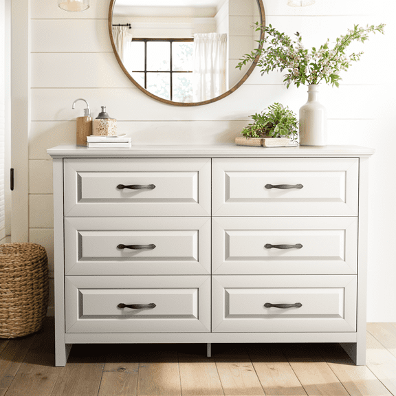 CHITOOMA White Dressers for Bedroom 6 Drawer, 47.2" Double Wooden Dresser, Chest of Drawers for Living Room, Nursery, Hallway