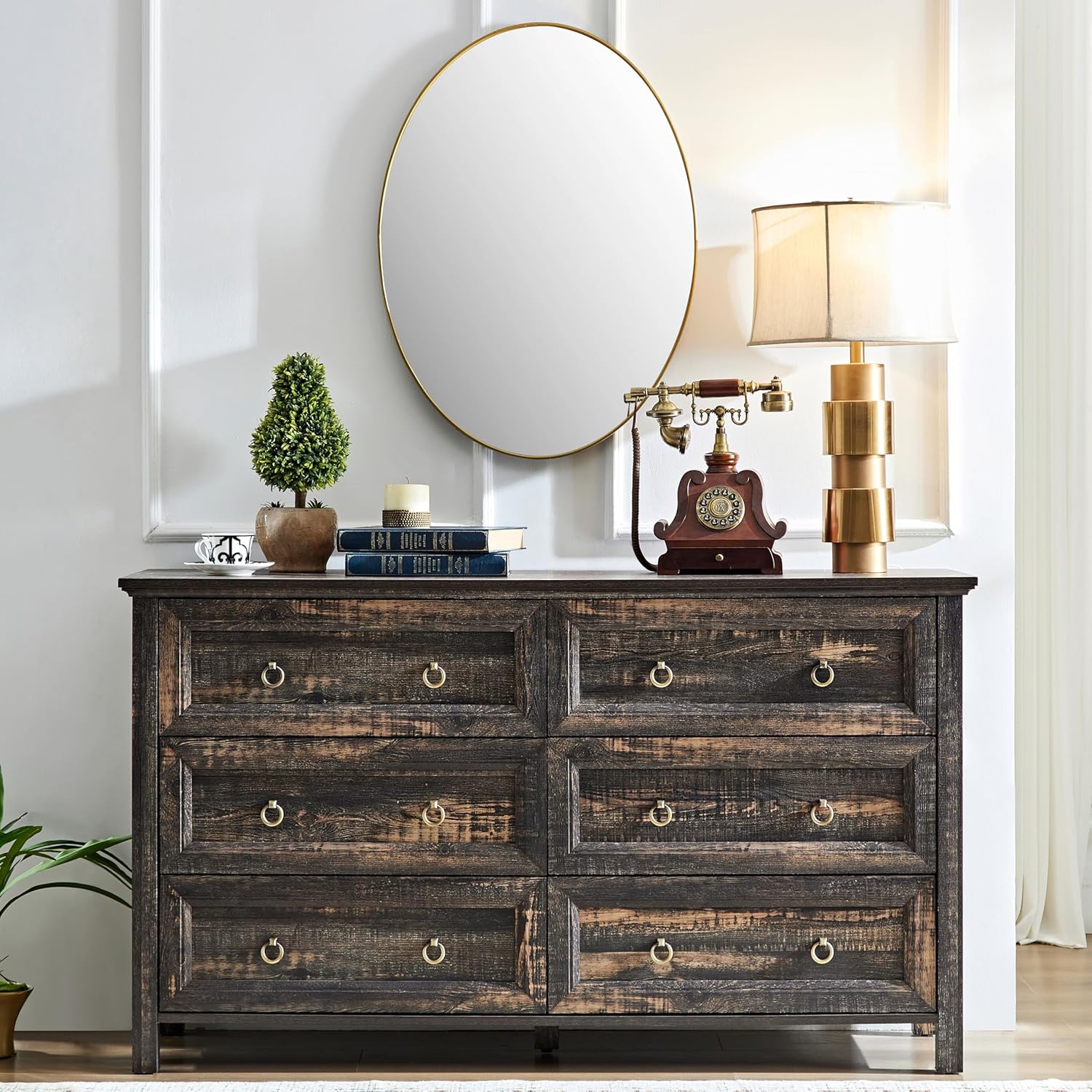 Farmhouse 6 Drawer Dresser for Bedroom, Double Wood Chest of Drawers ...