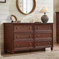 thumbnail image 1 of Farmhouse 6 Drawer Dresser, Rustic Wood Dresser Chest of Drawers for Bedroom，54'' Wide TV Stand with Large Drawers for Living Room, Red Oak, 1 of 8