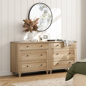 Farmhouse 6-Drawer Dresser, Wooden Storage Cabinet for Home, Oak