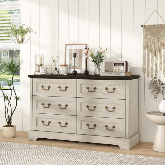 Farmhouse 6-Drawer Dresser, 47.2" Storage Chest for Bedroom, Living Room & Hallway, Gray