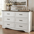 thumbnail image 1 of Farmhouse 6 Drawers Double Dresser for Bedroom, Modern White Dresser Chest of Drawers, Wide Dressers Organizer, Accent Storage Cabinet for Closet, Living Room, Hallway, Antique White, 1 of 6