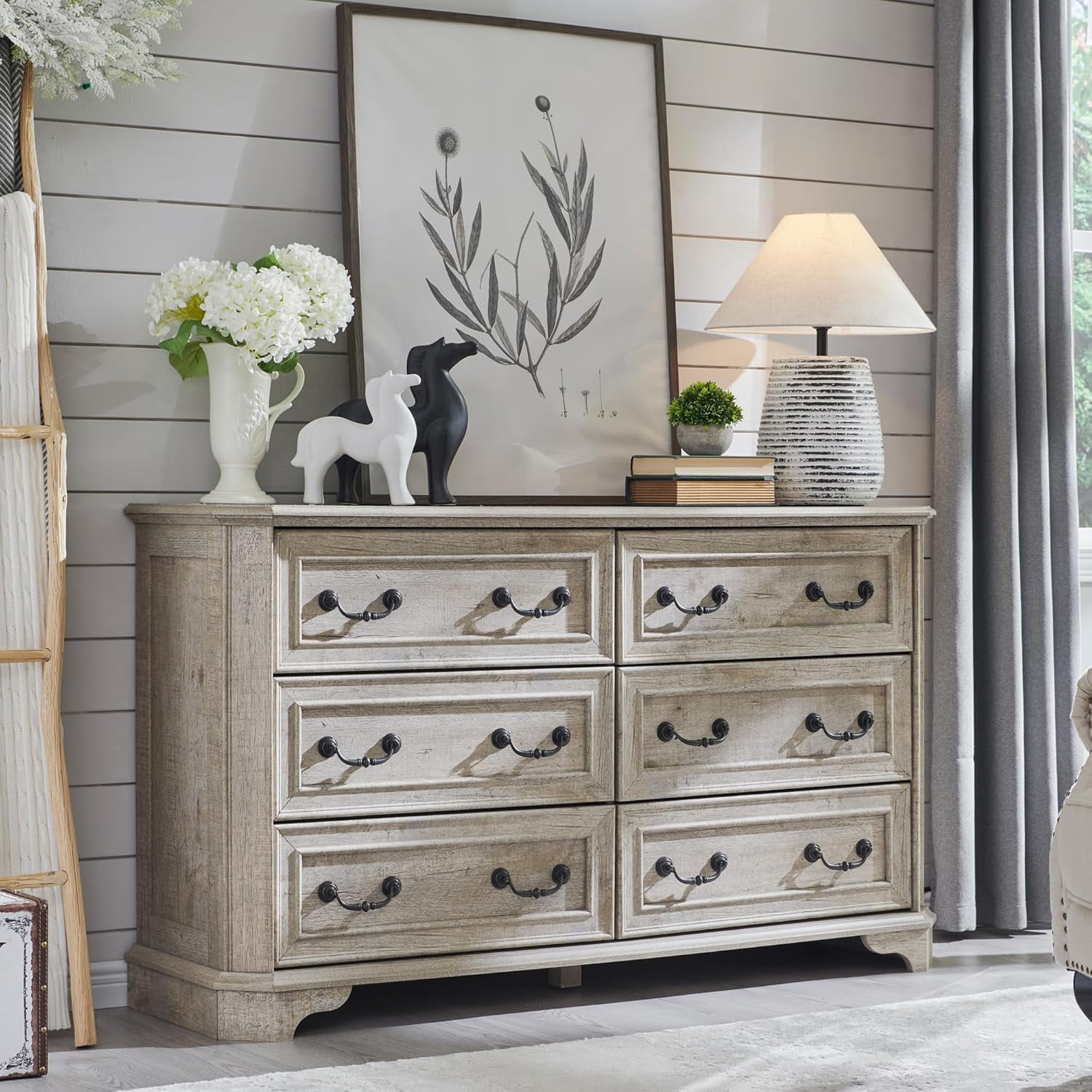 Farmhouse 6 Drawers Dresser for Bedroom, 54" Wide Wood Rustic Chest of ...