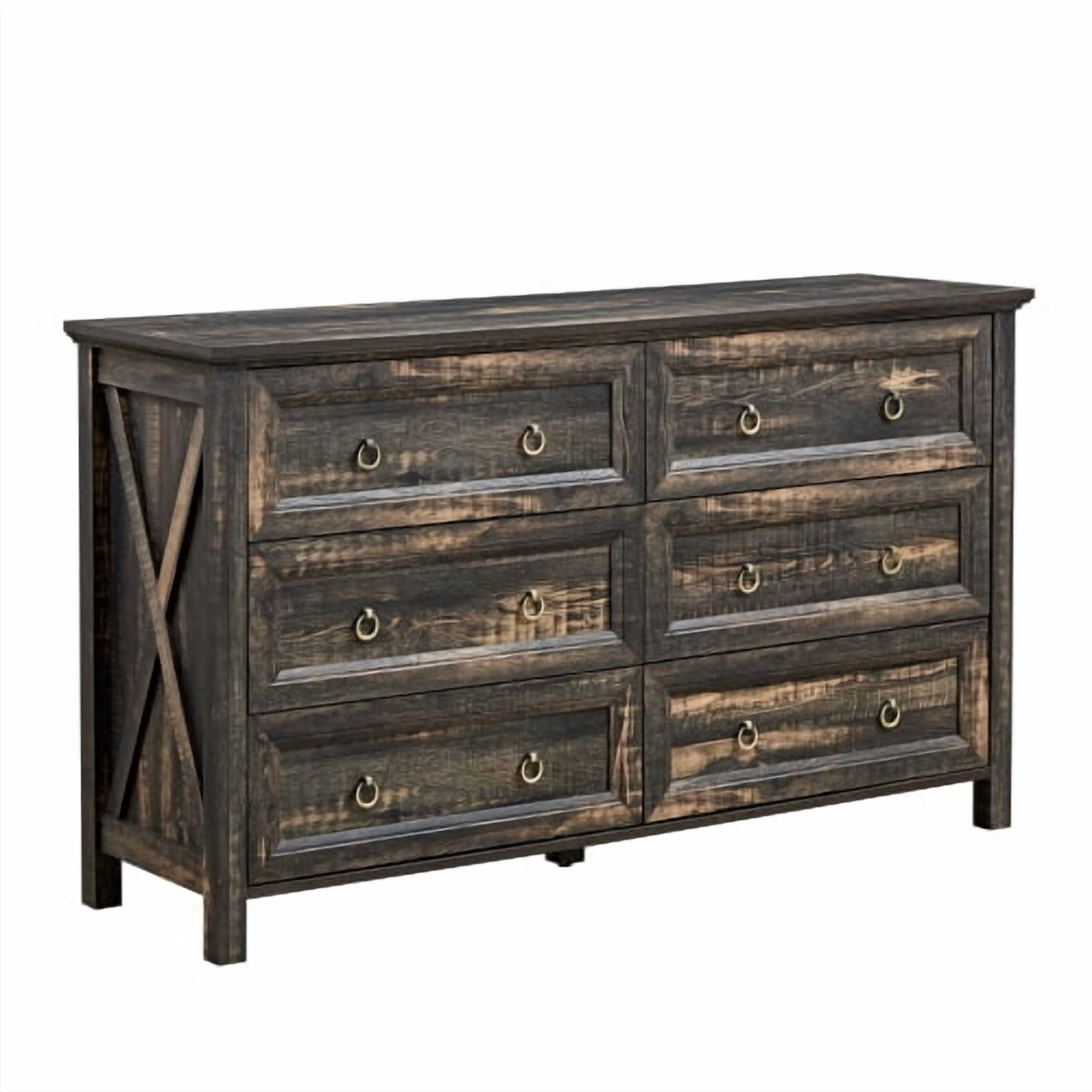 Farmhouse 6 Drawers Dresser for Bedroom, Wood Rustic Wide Chest of ...