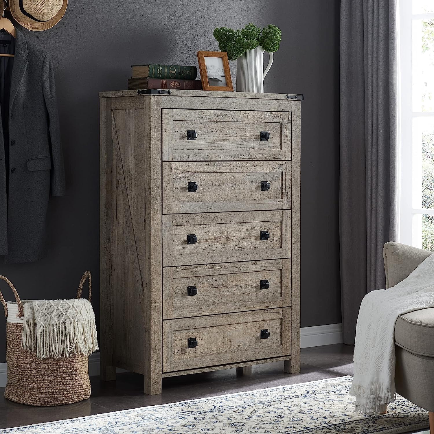 Farmhouse 6 Drawers Dresser Chests for Bedroom Wood Rustic Wide Chset ...