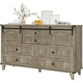 thumbnail image 1 of Farmhouse 6 Drawers Dresser with Sliding Barn Door,55.1'' Long Dresser, 4 Large and 2 Small Drawers, Sliding Barn Door, Solid Wood Legs for Entryway, Bedroom, Living Room,Oak Gray, 1 of 8