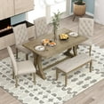 thumbnail image 1 of Farmhouse 6-Piece Dining Table Set for 6, 60" L Rectangular Trestle Table with 4 Upholstered Chairs & 1 Bench, Solid Wood Kitchen Dining Rooms Table Set for Kitchen, 1 of 11