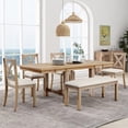 thumbnail image 1 of Farmhouse 6-Piece Dining Table Set, 82inch Extendable Dining Table with Footrest and 4 Upholstered Dining Chairs and Dining Bench, Two 11"Removable Leaf, Natural+Beige Cushion, 1 of 7