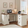thumbnail image 1 of Farmhouse 60" Executive L Shaped Desk, Home Office Desk with File Drawers and Storage Cabinet, Corner Computer Desk with Adjustable Side Storage Cabinet, 1 of 8