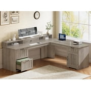 Farmhouse 63" L Shaped Computer Desk with 4 Drawers and Storage Cabinet, Corner Office Desk with Monitor Stand