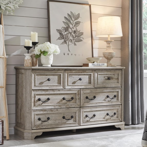 Three Drawer Dressor Farmhouse 7 Drawers Dresser for Bedroom, 54 Inch Wide Wood Rustic Chest ...