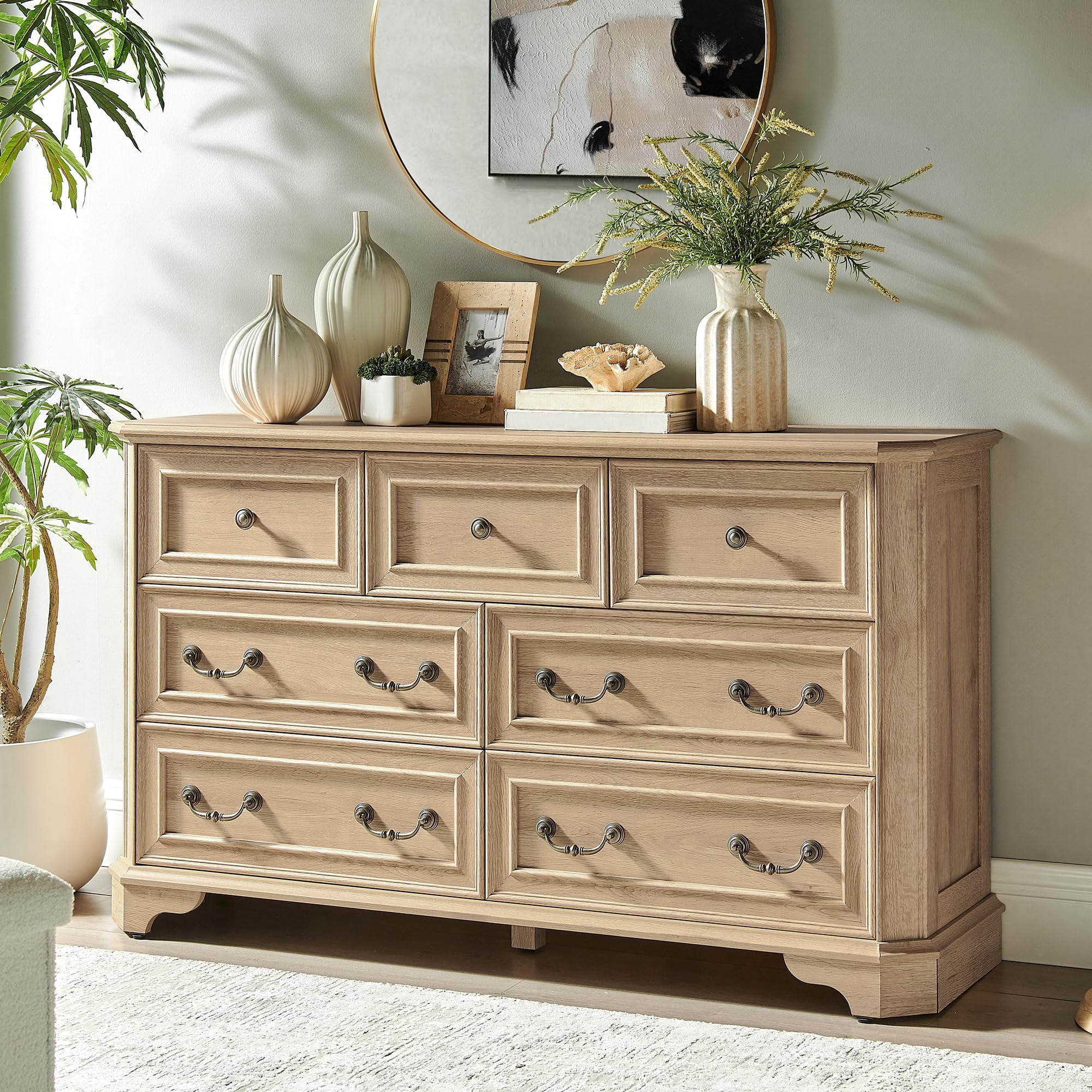 Rusty House Texture Farmhouse 7 Drawers Dresser for Bedroom, 54 Inch Wide Wood Rustic Chest ...